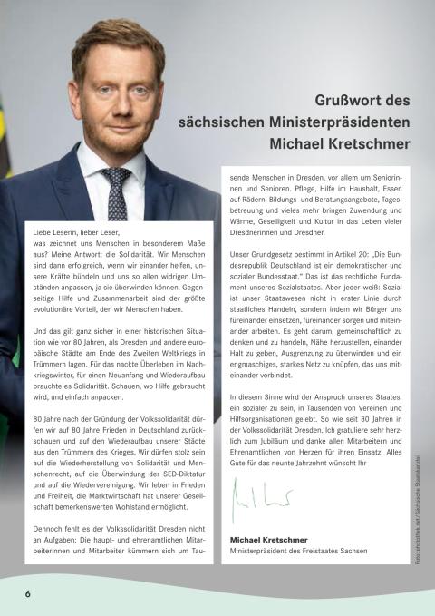 Grußwort des sächsischen Ministerpräsidenten Michael Kretschmer zu 80 Jahre Volkssolidarität in Dresden