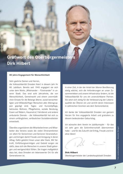 Grußwort des Oberbürgermeisters der Landeshauptstadt Dresden zu 80 Jahre Volkssolidarität in Dresden
