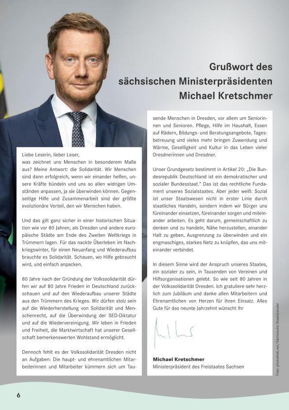 Grußwort des sächsischen Ministerpräsidenten Michael Kretschmer zu 80 Jahre Volkssolidarität in Dresden