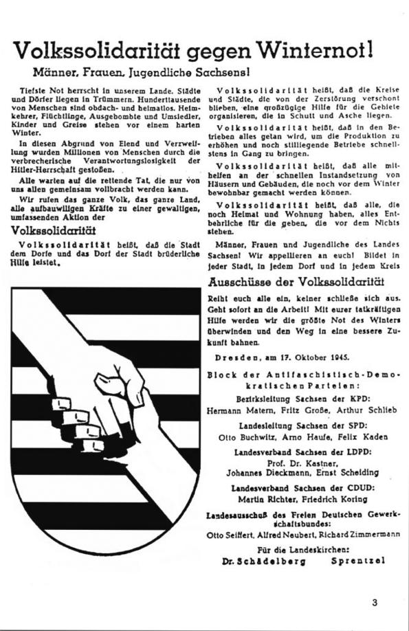 Aufruf Volkssolidarität zur Wintersnot 1945