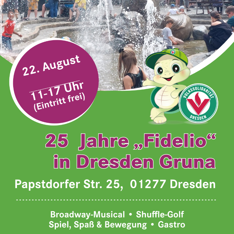 Einladung zum Sommerfest 25 Jahre Begegnungszentrum Fidelio in Dresden Gruna am 22. August 2026